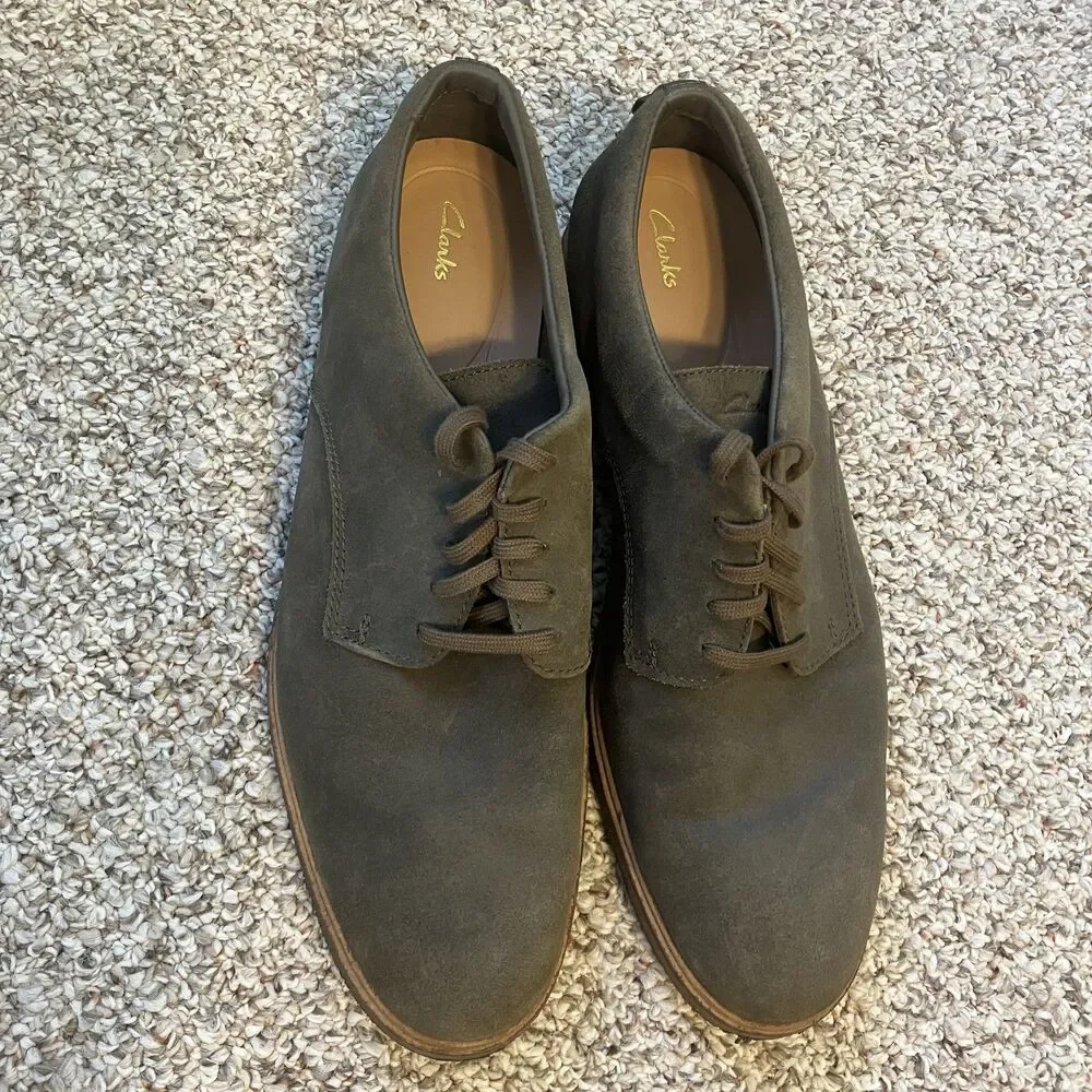 Clarks Mens Lace Up Shoes Size 12 M Gray Suede Oxford Work Office Comfort Classy